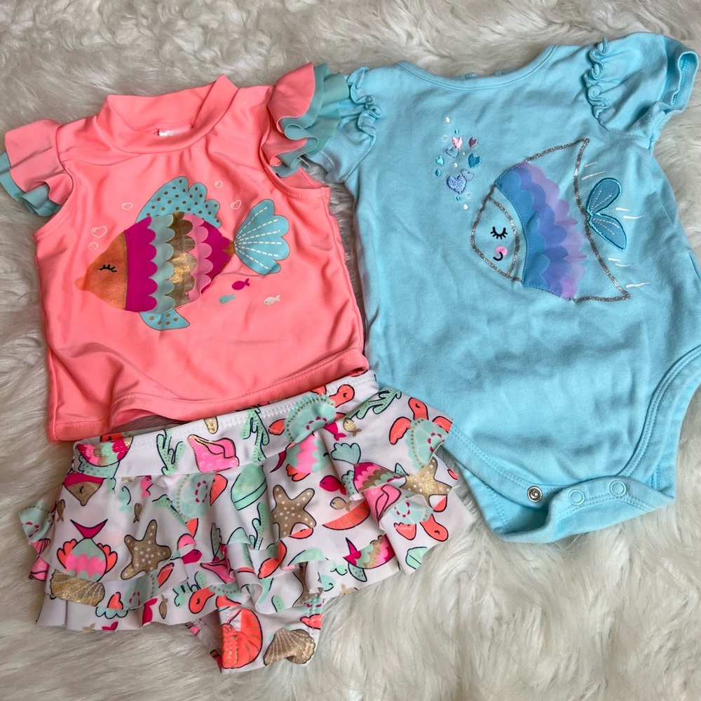 Baby Wetsuit Club 2 piece swimsuit fish Bodysuit Infant 9 Months ruffles summer